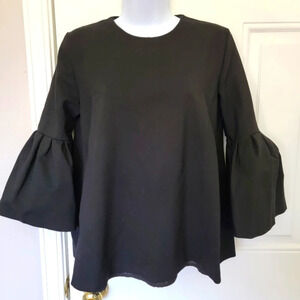 Oxford Sunday Bell Sleeve Lined Back Zip Thick Luxurious Blouse Black Size M